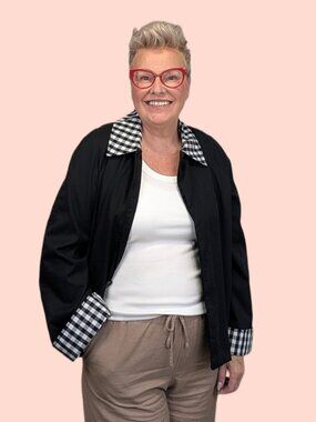 Bagatelle Black Gingham Trim Swing Jacket size L